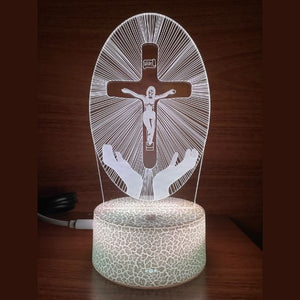 Luminária LED Crucifixo Jesus Cristo - Mãos Divinas [FRETE GRÁTIS]