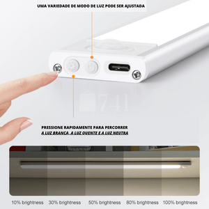 Luminária Fina com Sensor de Presença Luz LED sensor de Movimento sem Fio e USB Recarregável